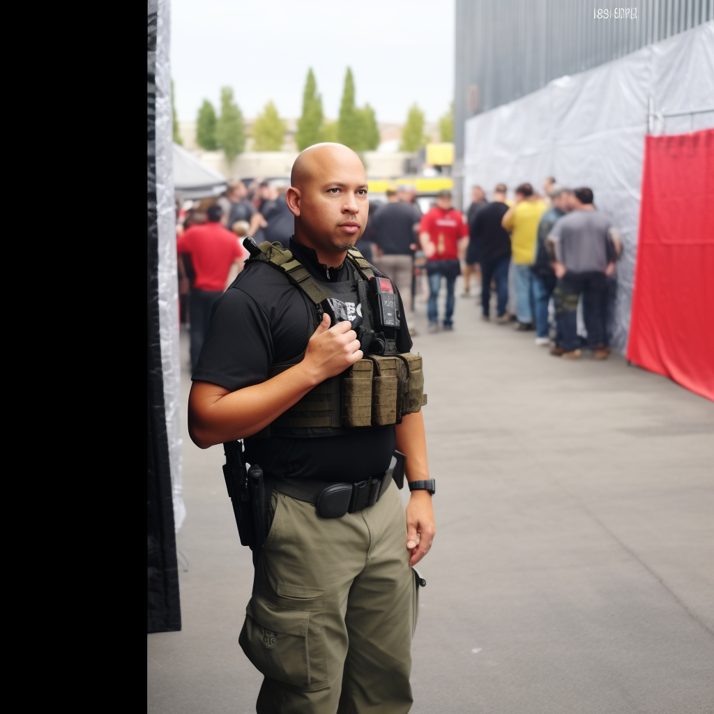 Local security guard monitoring a business district - showcasing the essential role of security guard services in protecting local businesses and assets.