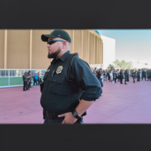 A business owner shaking hands with a security guard from a reputable local security company, symbolizing a successful partnership in ensuring safety and trust through professional security guard services.